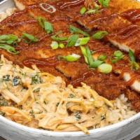 Chicken Katsu Rice Bowl · Panko Fried Chicken Cutlet, Tonkatsu Sauce, Rice, Kimchi Slaw