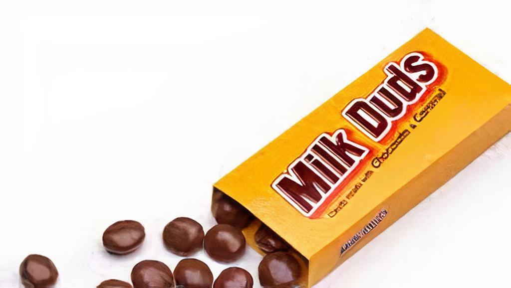Milk Duds ( 5 Oz) · If you like the sweet combination of milk chocolate and caramel, get a box of Milk Duds Chocolate and Caramel Candy for your next movie night! These classic chocolate-coated chewy caramel candies come in a large box like the kind you buy at movie theaters. You can set out a bowl of these candies at your party or simply enjoy them with friends on movie night. Kick back, relax, and enjoy a box of these chocolate and caramel candies!