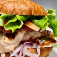 Bbq Chicken Burger · Organic grilled chicken with BBQ sauce,  turkey bacon, Gorgonzola cheese, organic red onion,...