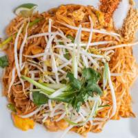 N-1. Pad Thai · Thin rice noodles stir-fried with shrimp, chicken, eggs, bean sprouts, green onions and chil...