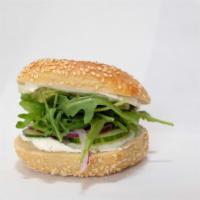 Veggie Sandwich · Cream Cheese, Cucumber, Red Onion, Arugula, Avocado.