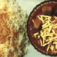 #29- Ghaymeh -Persian Stew · Persian Stew- chunks of beef, yellow split peas, tomato sauce, Persian lime, turmeric, cinna...