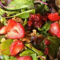 Spring Salad · Spring mix, cranberries, walnuts, fresh strawberries, balsamic dressing.