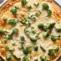 Chicken Broccoli Alfredo Pizza · Grilled chicken, fresh broccoli, and alfredo sauce.