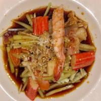 Sashimi Ceviche · Citrus-marinated shrimp, tako, white fish, tuna, salmon, crab, cucumber.