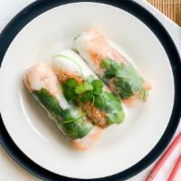 Fresh Spring Rolls (3) · Noodles, cucumber, lettuce, mint, cilantro, chicken and shrimp, tofu, pork, wrapped in steam...