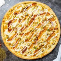 Baffling Buffalo Pizza  · Buffalo sauce, juicy chicken, mozzarella, marinara, chopped garlic, fresh basil, and extra v...