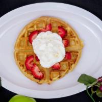 Waffle Goodies · Topped with strawberries or blueberries and whipped cream if requested.