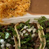 1# Combo · Its four mexicanos tacos served with rice and beans.