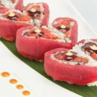 Sweet Heart Roll · Spicy tuna and avocado, topped fresh tuna, spicy sauce and house radish sauce. Raw.