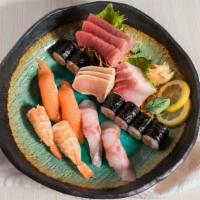 Sashimi Dinner · 13 pieces assorted sashimi. Served with miso soup and salad.