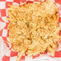 Chicken Alfredo Fries · Hearty serving of French fries topped with pan seared chicken breast and freshly made Alfred...