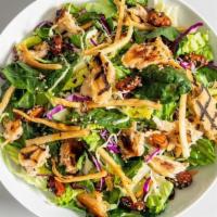Chinese Chick'N Salad · Grilled Tindle ™ chick’n, served over cabbage slaw, cilantro and romaine lettuce topped with...