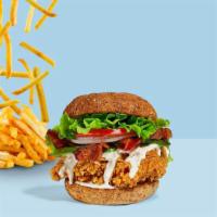 Avolicious Bacon Fried Chicken Sandwich · Crispy fried chicken, sliced avocado, applewood smoked bacon, lettuce, tomatoes, ranch, and ...