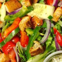Chiquita'S Salad · spring mix, cherry tomato, red onion, cucumber, carrots, peppers & croutons. choice of dress...