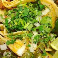 Street Tacos · 3 tacos with flour or corn tortillas. served with chambray, cactus, sauteed jalapeño, cilant...