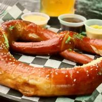 1 Pound Pretzel · Soft and delicious 1 pound Bavarian pretzel.  4 dipping sauces included; bier cheese, chocol...
