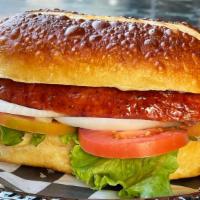 Sausage Oktoberfest Sandwich · Your choice of Sausage.
Organic tomato, Organic lettuce, organic Onion and Organic Swiss che...
