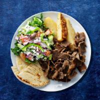 Shredded Lamb Gyro Plate · Served with rice, salad and pita.