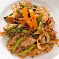 Drunken Noodles · Most popular. Rice noodles, mixed vegetables and basil leaves in chili garlic sauce.
