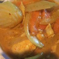 Yellow Curry · Vegetarian, gluten-free. Potatoes, carrots, onions, peanuts and coconut milk.