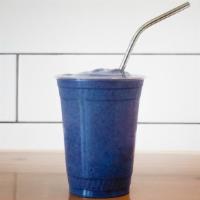 Blueberry Wake Up · Blueberry, banana, peanut butter, protein, almond milk