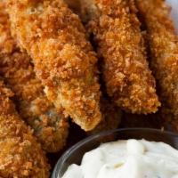 Deep Fried Pickle Spears · PBR battered pickle spears with horseradish ranch.