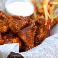 Seitan Wings · Jerk BBQ sauce, pickled vegetables, ranch.