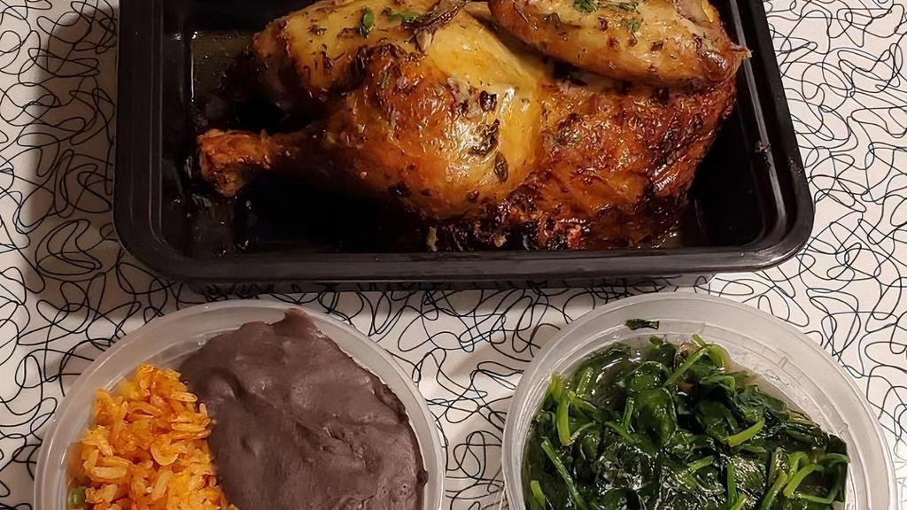 Half Chicken · Half roasted oven chicken with two sides.