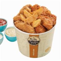 Chicken Bucket With Wedges · 2 lbs. of juicy and flavorful wings or chicken tenders and 1 lb. seasoned potato wedges.