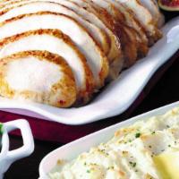 Home-Style Turkey With Mashed Potato & Stuffing (Cold, 20 Oz) · Tender turkey breast with creamy mashed potato, stuffing gravy and cranberry sauce.