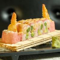 Romantic Roll · Shrimp tempura, crabmeat, avocado, asparagus with sweet sauce, soy bean paper wrap and spicy...