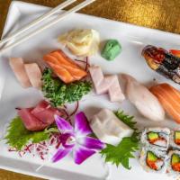 Sushi & Sashimi Lunch · Fresh raw fish sushi, California roll & assorted sashimi