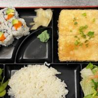 Tofu Steak Box · Lightly battered fried tofu with tempura sauce