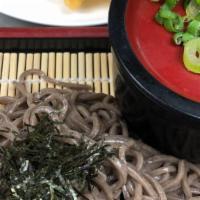 Zaru Soba · Soba noodles served cold with shrimp and vegetable tempura