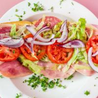 Italian Hoagie · Ham, provolone, salami, lettuce, tomatoes, onions.