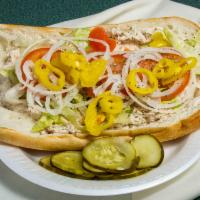 Tuna Hoagie (Giant) · Tuna and provolone cheese Lettuce tomatoes onion.