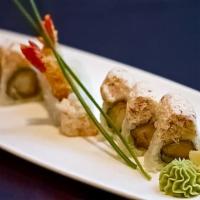Snow Mountain Roll · Raw. Shrimp tempura roll topped with snow crab.