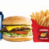 Cheeseburger With Fries And Soda · Served with lettuce, tomatoes, pickles, mayo, salt, pepper, onions, and cheese.