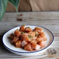 Salmon Poke ($20/Lb) · Raw chunks of fresh Atlantic Salmon, dressed with your choice of house-made sauces: soy-ging...