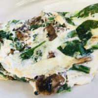 Spinach Omelet · Spinach, mushrooms and feta cheese.