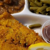 Fried Fish Platter · Whiting fish served with 2 of our delicious sides.