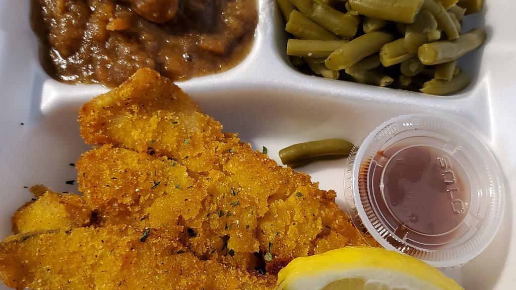 Fried Fish Platter · Whiting fish served with 2 of our delicious sides.