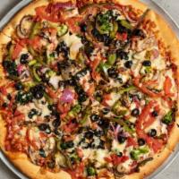 Veggie Pizza · Mushrooms, onions, green peppers, spinach, broccoli, tomato and olive.