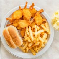 Fried Shrimp Dinner · 12 shrimp with your choice of 2 small sides and a roll.