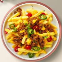 Chili Billy Cheese Fries · Fries cooked until golden brown and seasoned with salt, melted cheddar cheese, and chili.