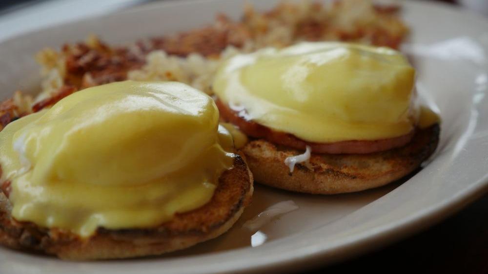 Eggs Benedict · Toasted English muffin, potatoes Canadian bacon, poached eggs, and hollandaise sauce.