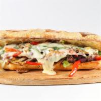 Steak Sandwich · Made with fresh boneless chicken breast served with your choice of onions, green peppers or ...