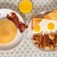 The Breakfeast · 3 eggs any style, 2 bacon and 2 sausage, 2 pancakes or 2 French toast, homefries and toast