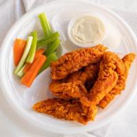 Bone-In Buffalo Wings · With bleu cheese or ranch with celery sticks and carrots